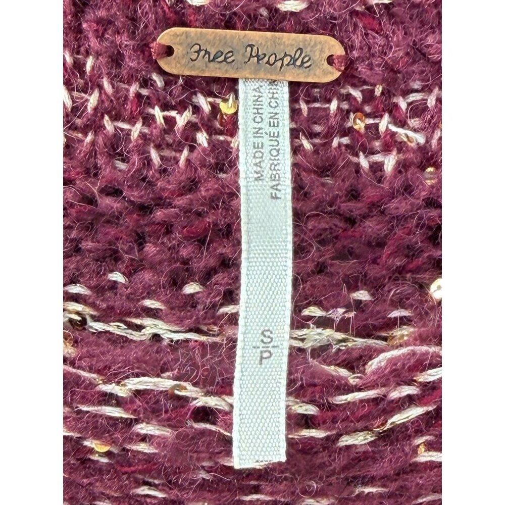 NWT Free People Dark Cherry Sequin Fit & Flare Sweater Dress | Mob Wife Coquette - Picture 16 of 16
